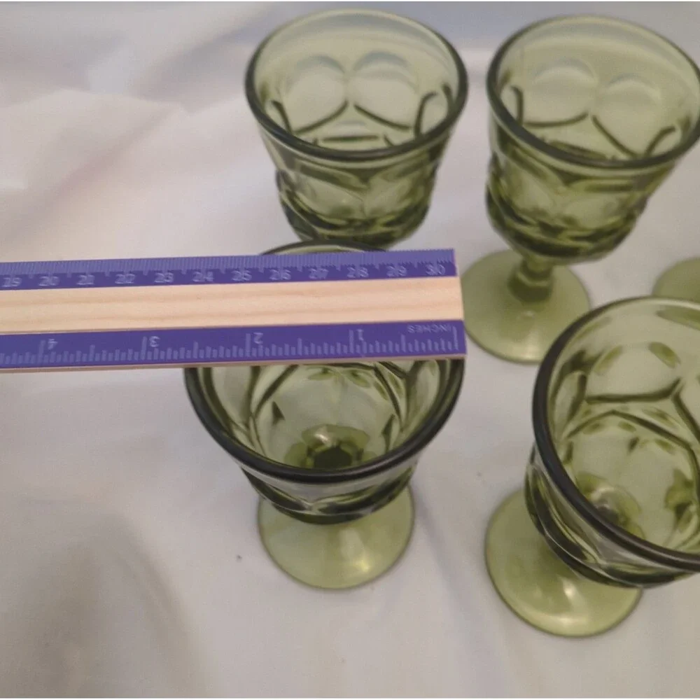 Vintage Fostoria Argus Green Wine Glasses 5